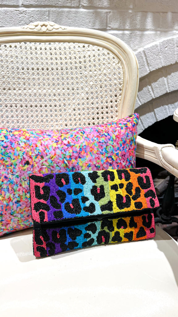 Handbeaded Rainbow Clutch Bag