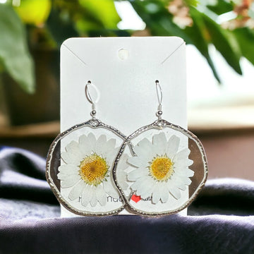 Dried Flower Daisy Earrings, Sterling Silver