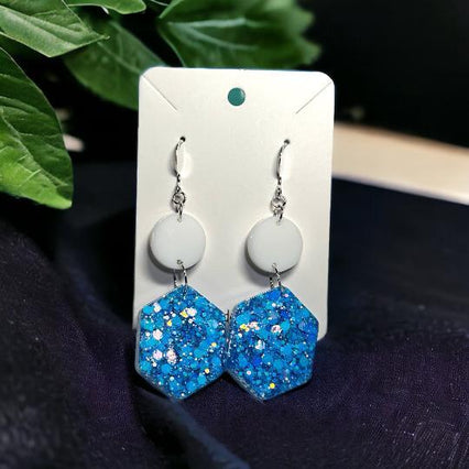 Resin art earrings, sterling silver earrings