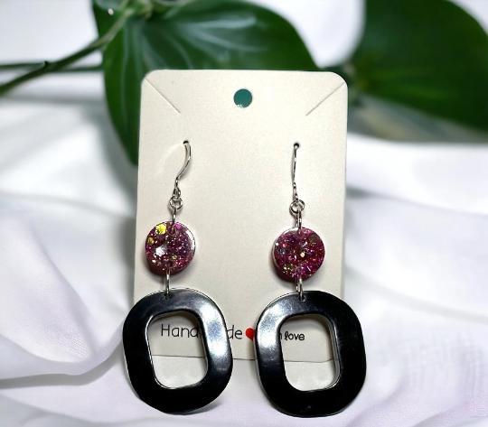 Resin art earrings, sterling silver earrings