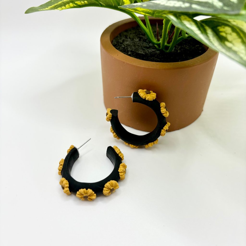 Sunflower Hoop Polymer Clay Earrings