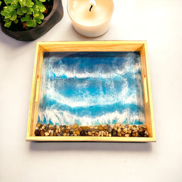 Wood Serving Tray with Resin Art Ocean scene