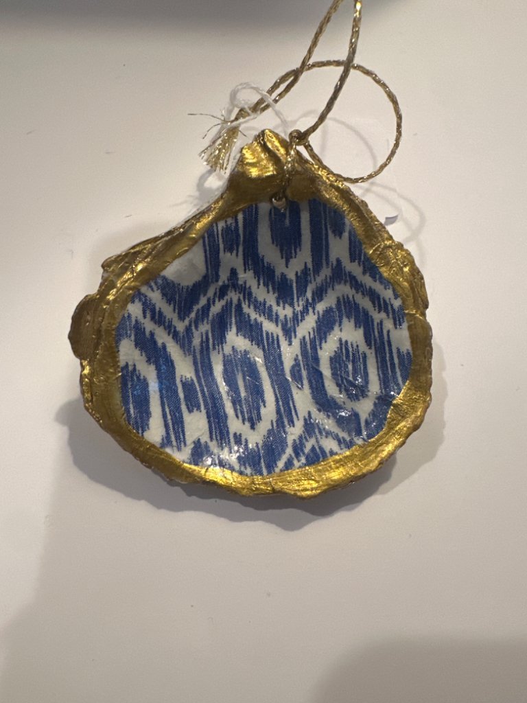 Blue Ikat oyster ornament