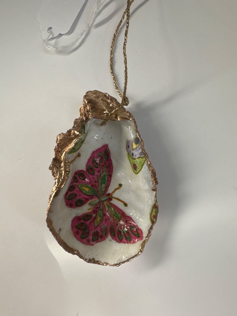 Pink butterfly oyster ornament