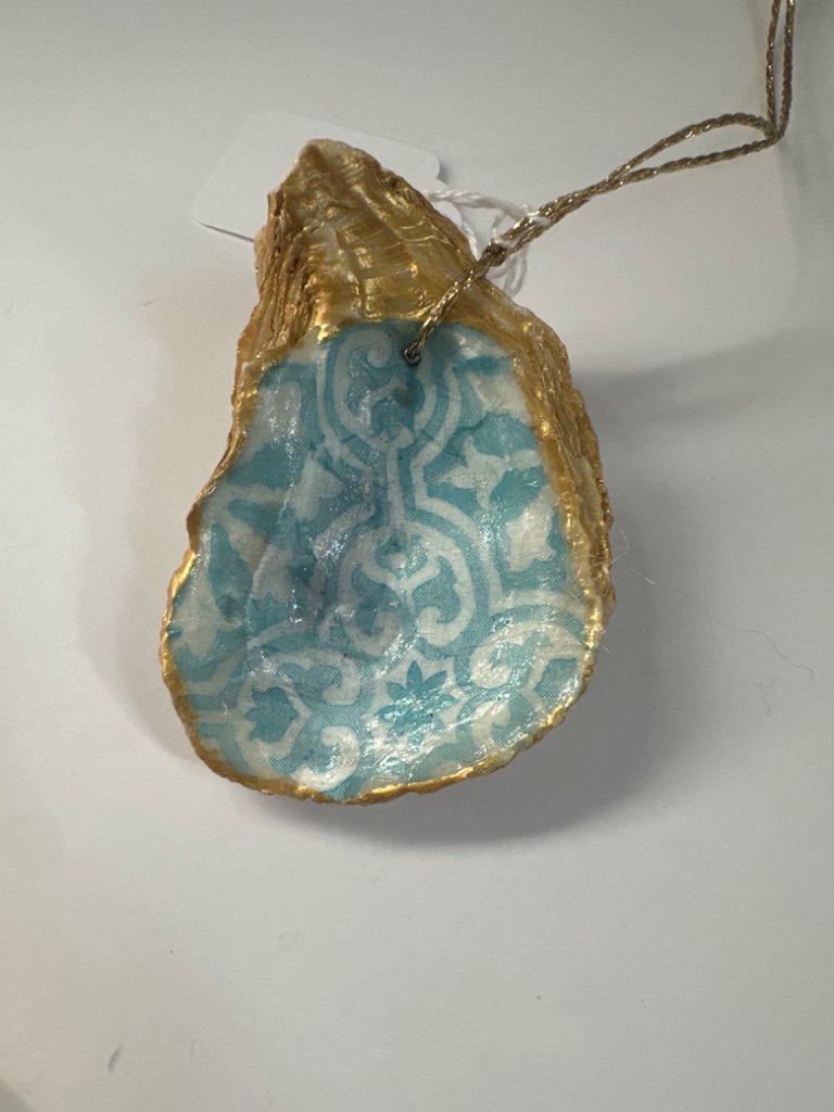 Blue tile oyster ornament