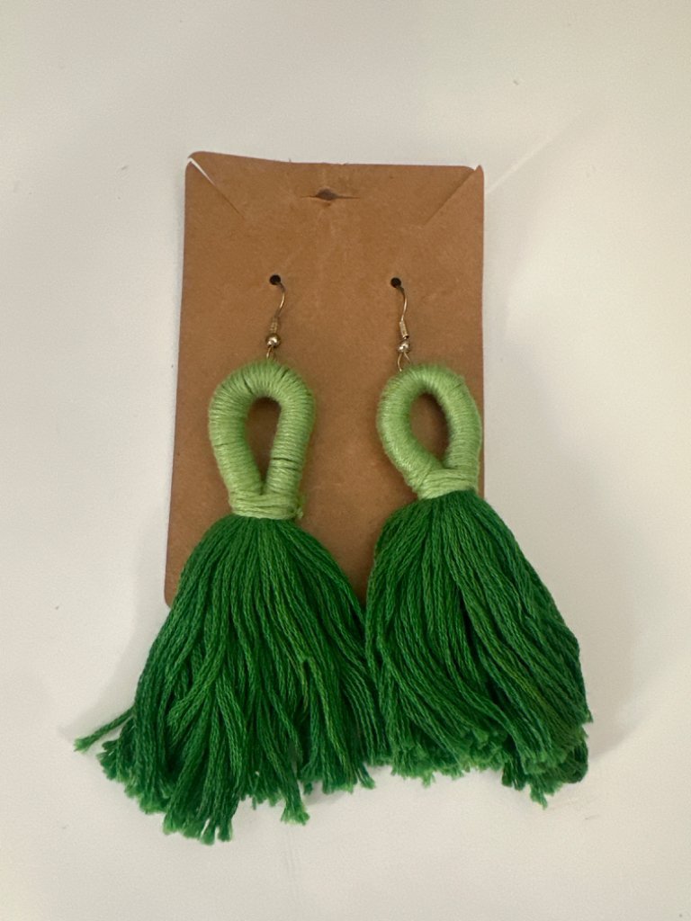 Light green dark green tassel earrings