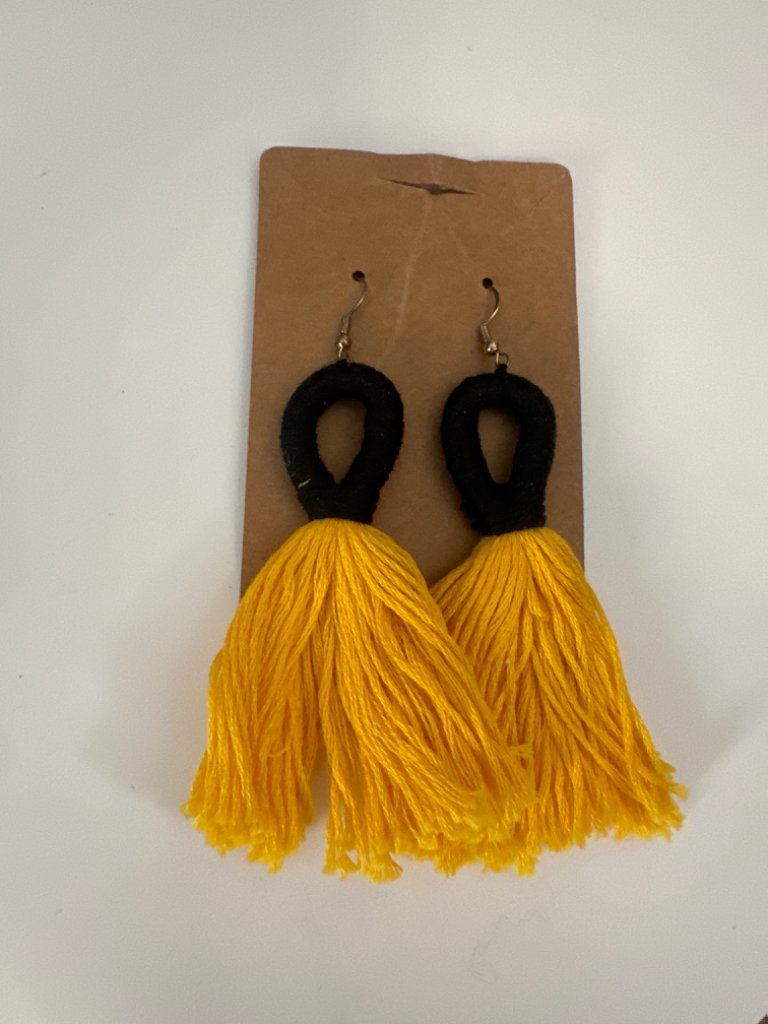 Black and yellow tassel earrings