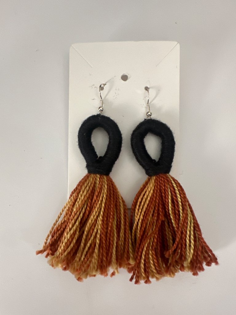 Black and brown tie dye tassel earrings