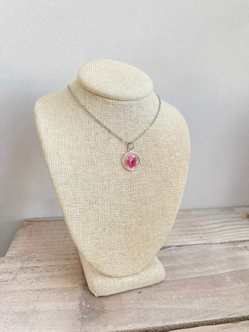 Pink Flower Drop Necklace