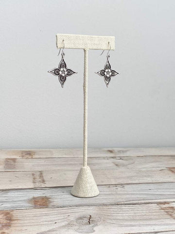 Silver Embossed Star Flower Earrings