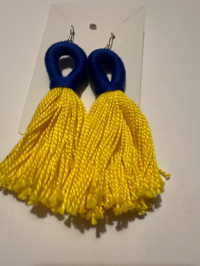 Blue and yellow tassel earrings