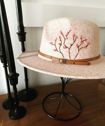 Hand embroidered cherry blossom hat