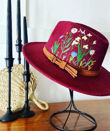 Hand embroidered floral hat