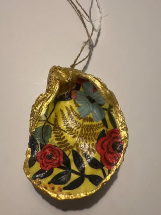 Yellow floral oyster ornament