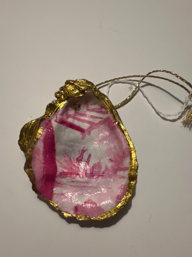 Pink toile oyster ornament