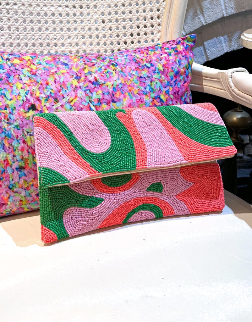 Watermelon Vibes Hand Embellished Beaded Flap Clutch