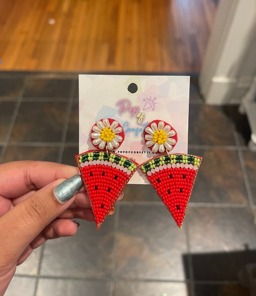 Watermelon Slice Seed Bead Earrings