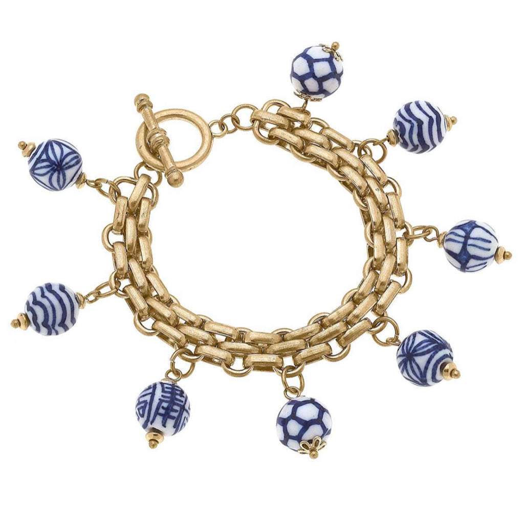 Lilian Braided Blue And White Beaded Chinoiserie Bracelet