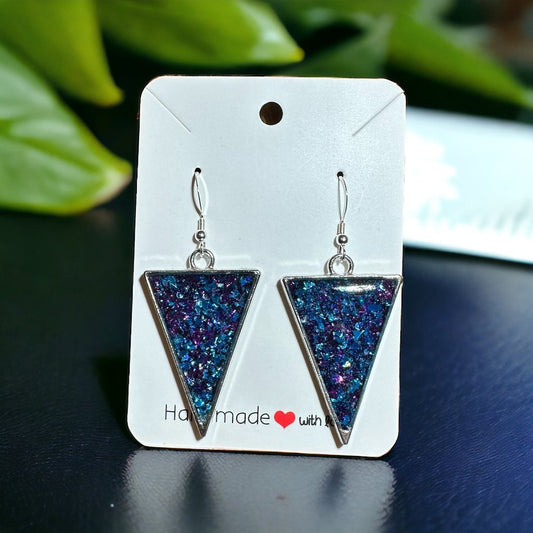 Purple and Blue Bezel Set Resin Art Earrings, Sterling Silver and Gold Filled