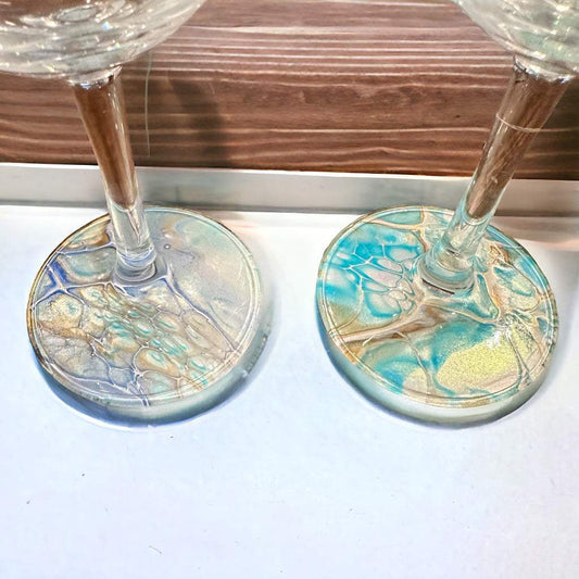 Hand Painted Fluid Art Wine Glasses - Set of Two
