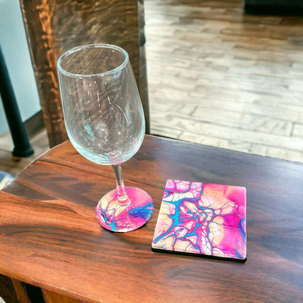 Custom Fluid Art Coaster Set - Set of 4 with Display Stand