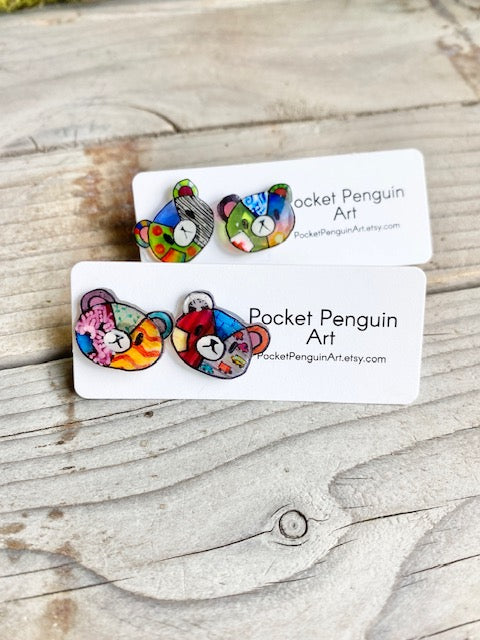Pocket Penguin Earrings Patchwork Bears