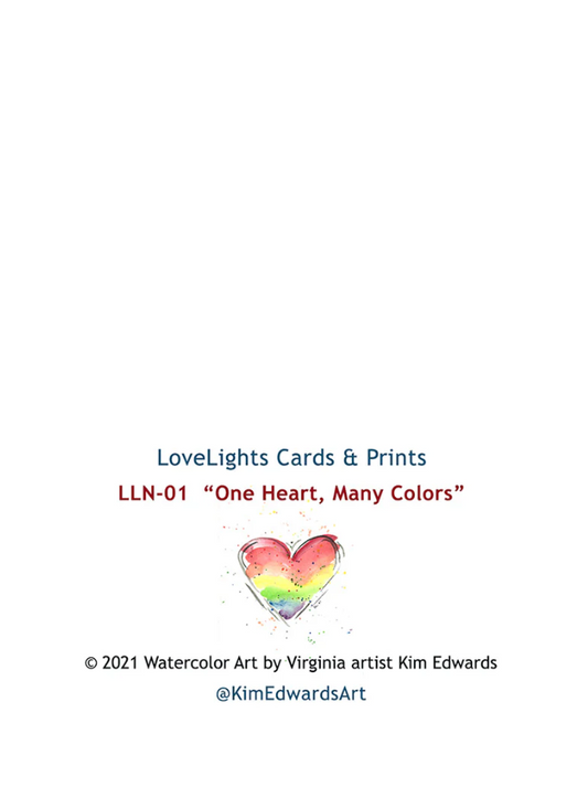 Rainbow Heart LoveLights Boxed Set of 6 Note Cards, "One Heart, Many Colors" (LLN-B01)