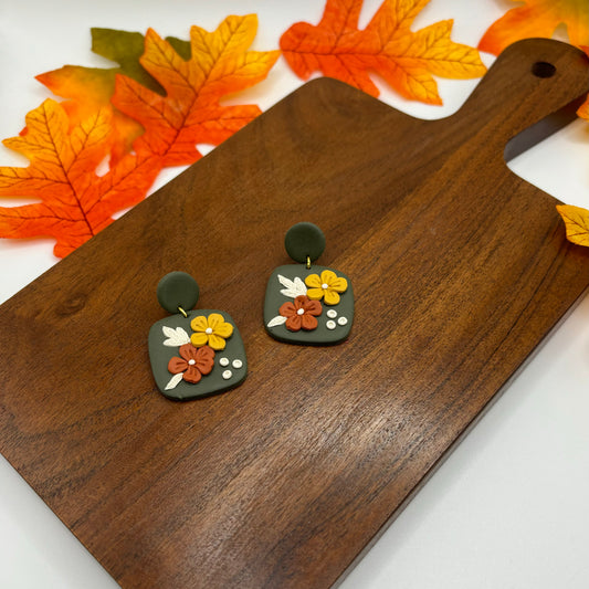 Fall Floral Polymer Clay Earrings