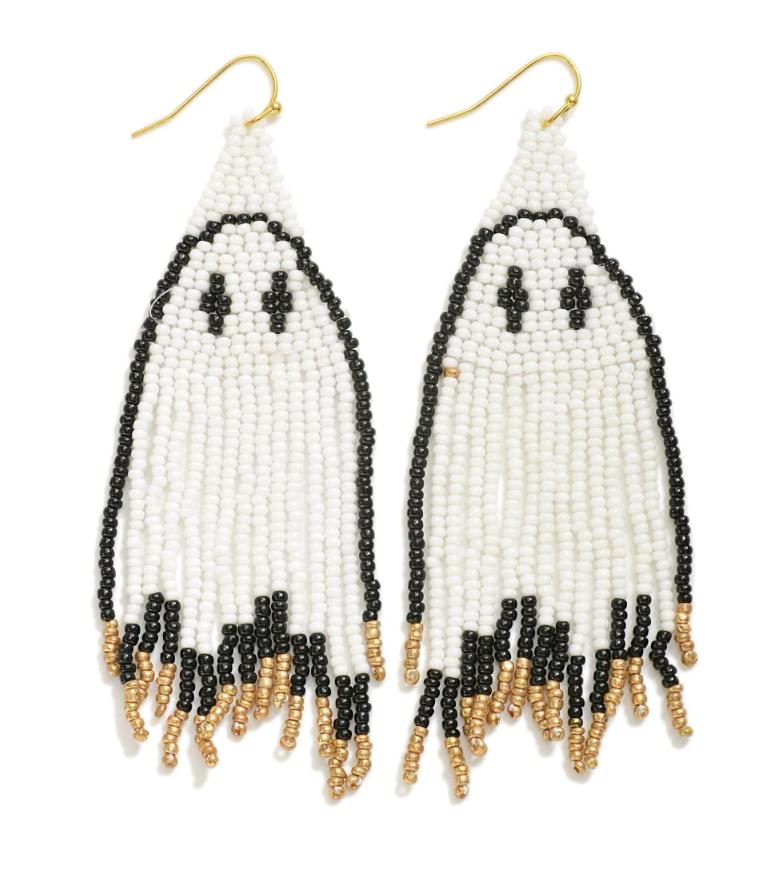 Ghostie Dangle Beaded Earrings 4"