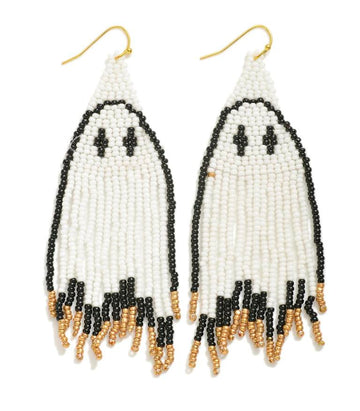 Ghostie Dangle Beaded Earrings 4"