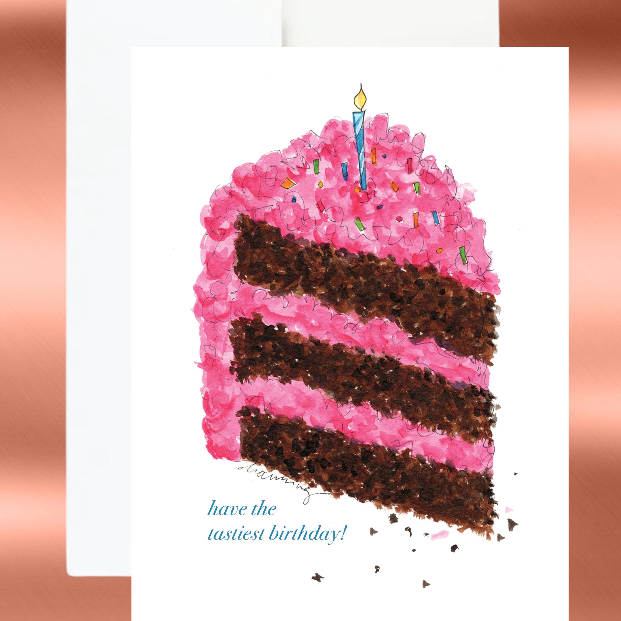 5"x7"  Birthday Card, Pink Cake