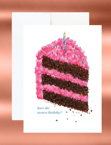 5"x7"  Birthday Card, Pink Cake