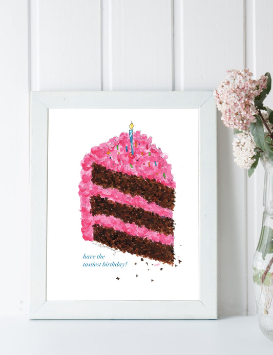 5"x7"  Birthday Card, Pink Cake