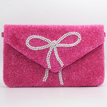 Pink Bow Clutch - Seed Bead