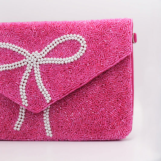 Pink Bow Clutch - Seed Bead