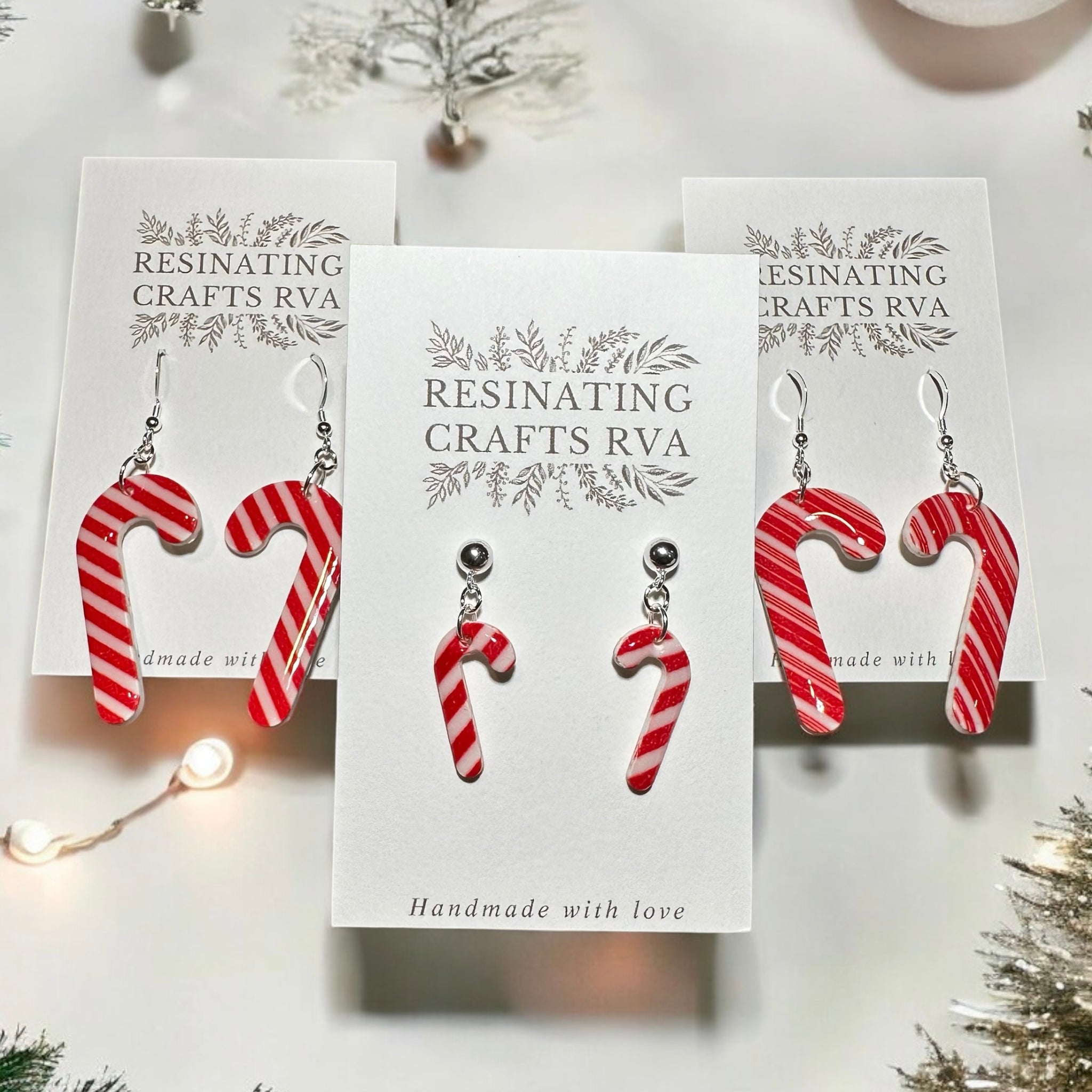 Candy Cane Polymer Clay Earrings with Sterling silver ear wire