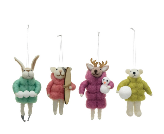 Handmade Wool Felt Animal in Puffer Winter Coat Ornament