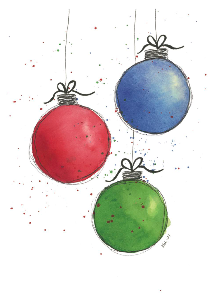 Round Christmas Ornaments WLN-02 WinterLights Note Card “Holiday Reflections”