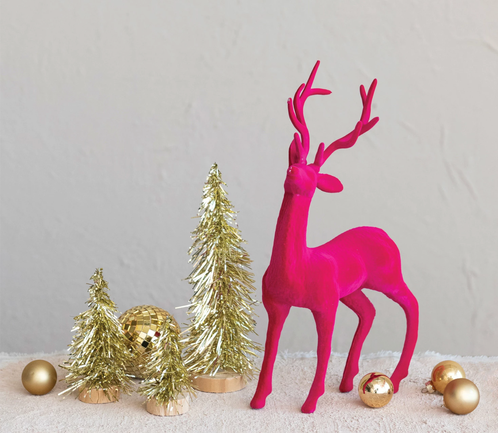 Flocked Pink Standing Reindeer