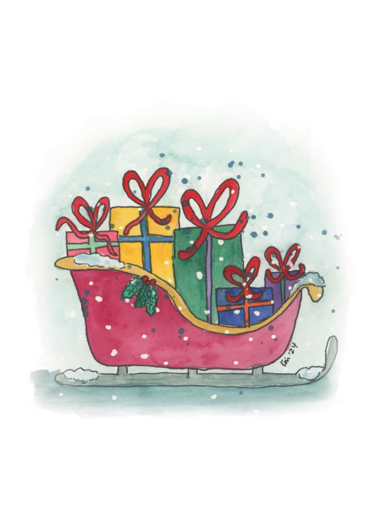 Sleigh with Presents WLN-B03 WinterLights Boxed Set of 6 Note Cards, "Joyride"