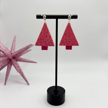 Pink Christmas Tree Polymer Clay Earrings