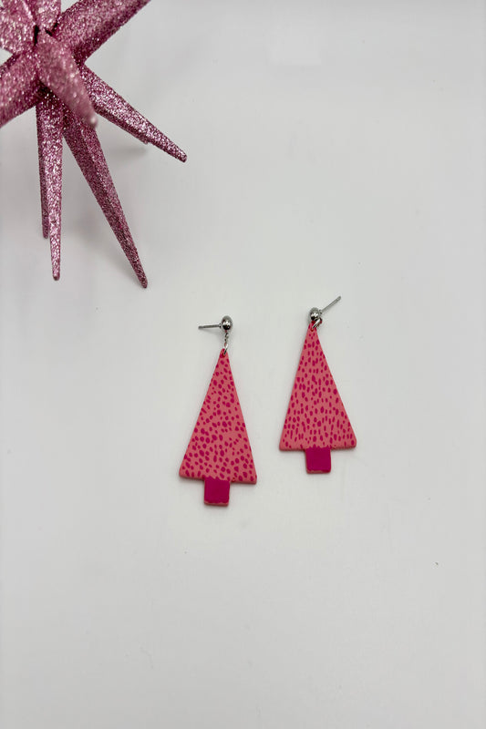 Pink Christmas Tree Polymer Clay Earrings