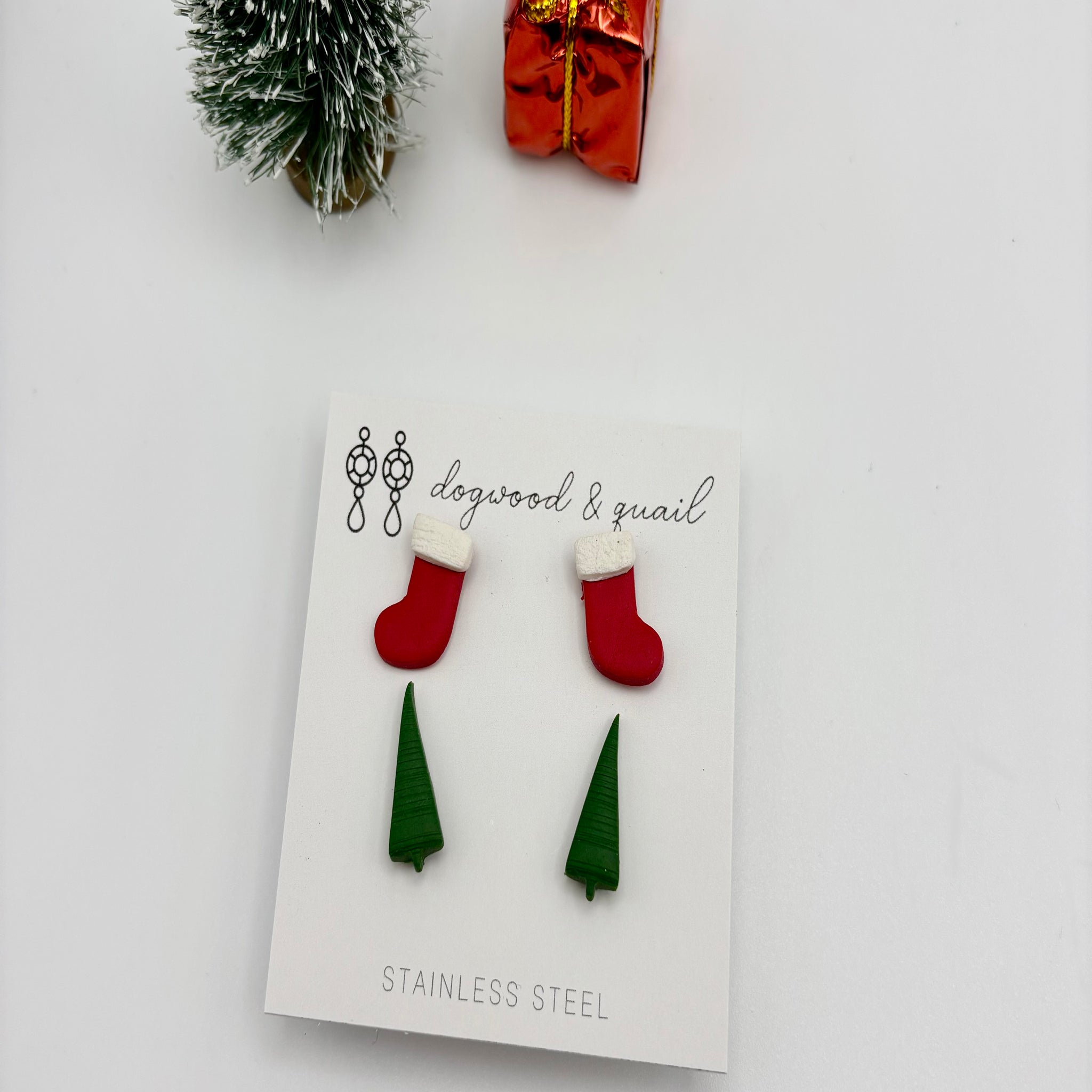 Christmas Polymer Clay Studs - Tree & Stockings