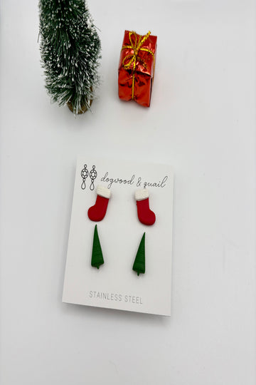 Christmas Polymer Clay Studs - Tree & Stockings