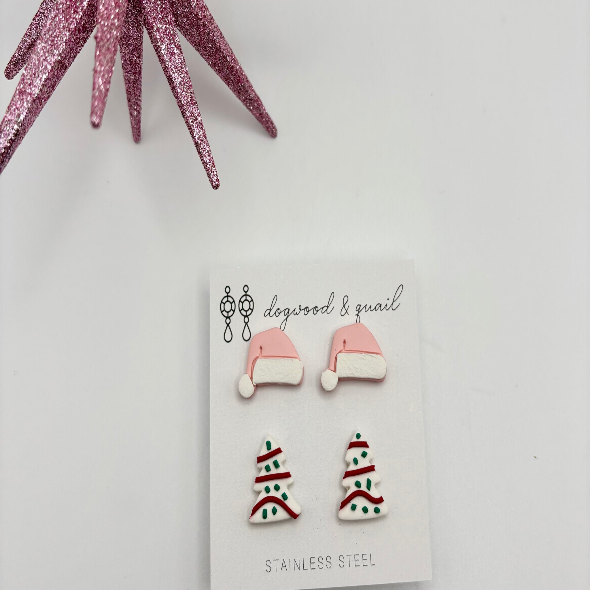 Christmas Polymer Clay Studs - Pink Hat & Little Debbie