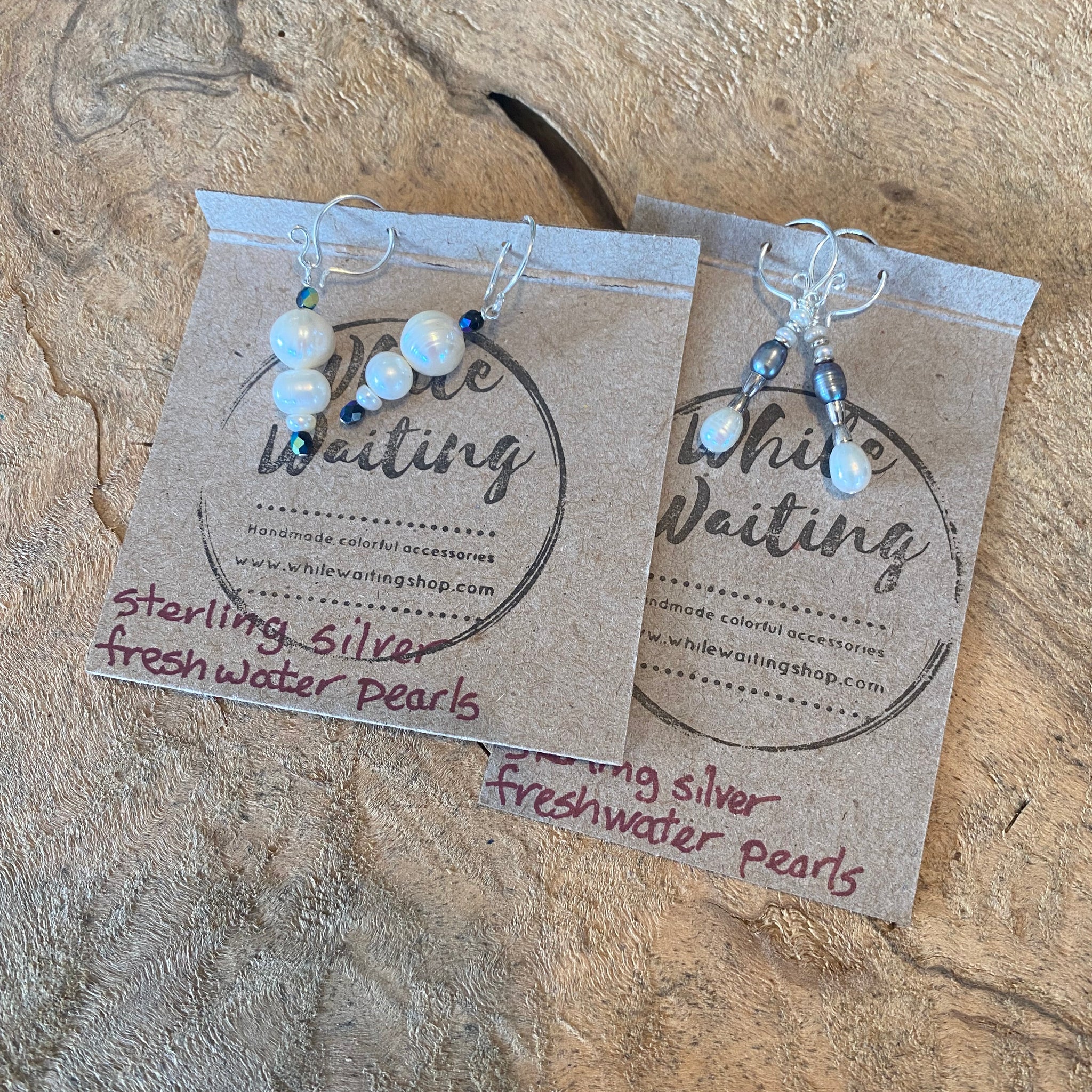 While waiting silver and freshwater pearl earrings