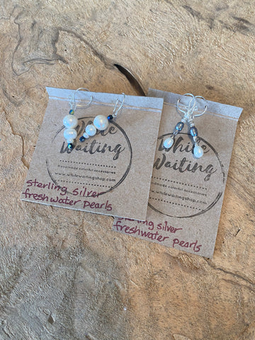 While waiting silver and freshwater pearl earrings