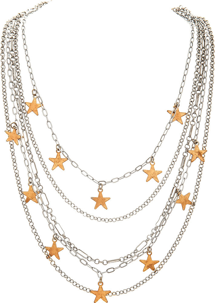 Two Tone Star Charm Chain Necklace Set