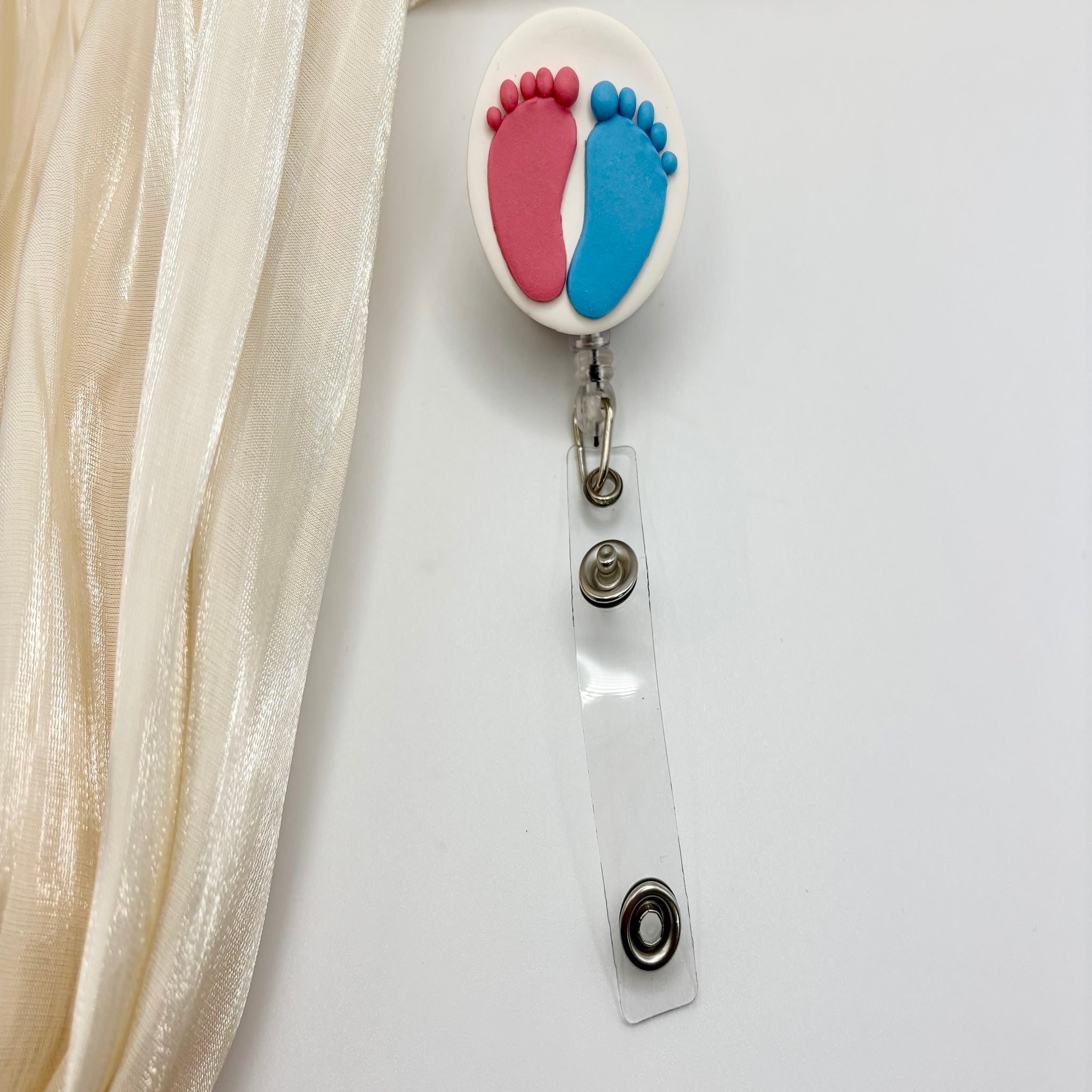 Baby Feet Polymer Clay Badge Reel/ID Holder