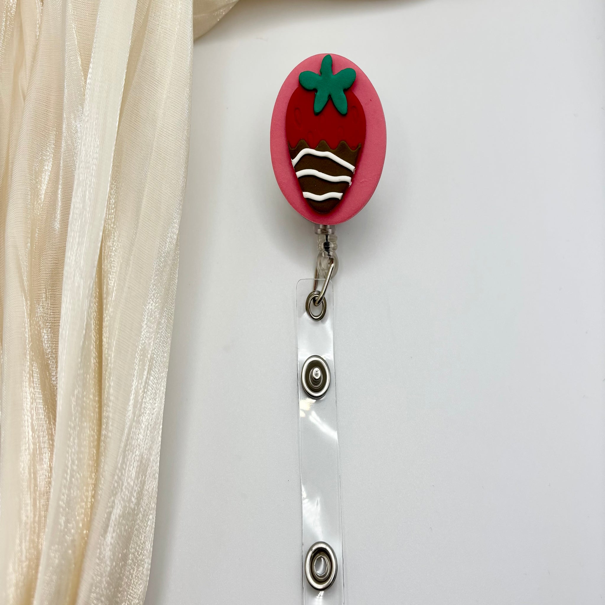 Chocolate Strawberry Polymer Clay Badge Reel/ID Holder